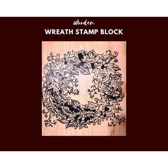 Wood Red Rubber Stamp Block Floral Wreath Stampers Gift Seasonal Holiday Cards - Picture 1 of 6